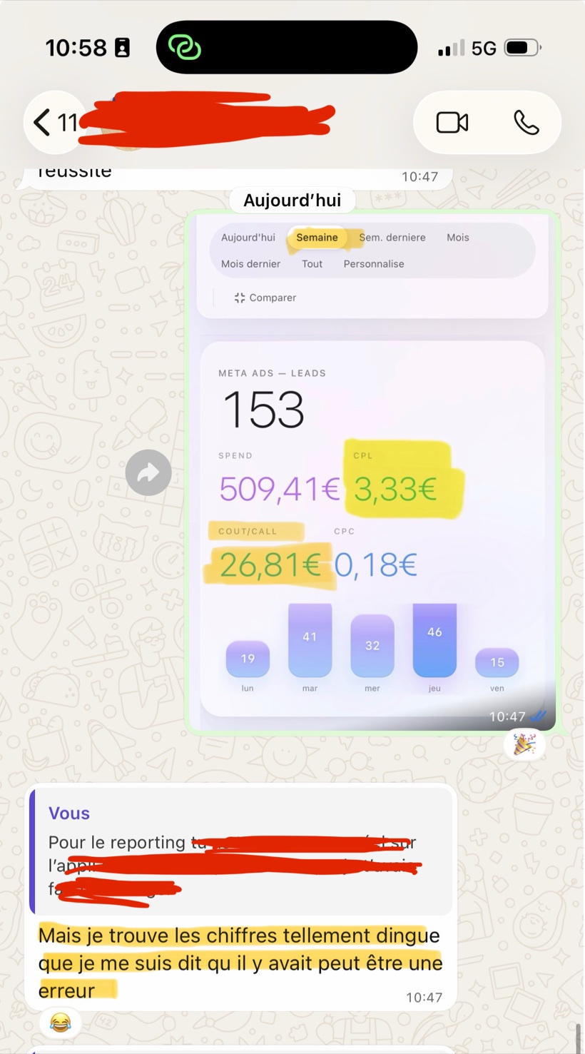 Message WhatsApp du client : il a cru à une erreur tant les chiffres étaient bons